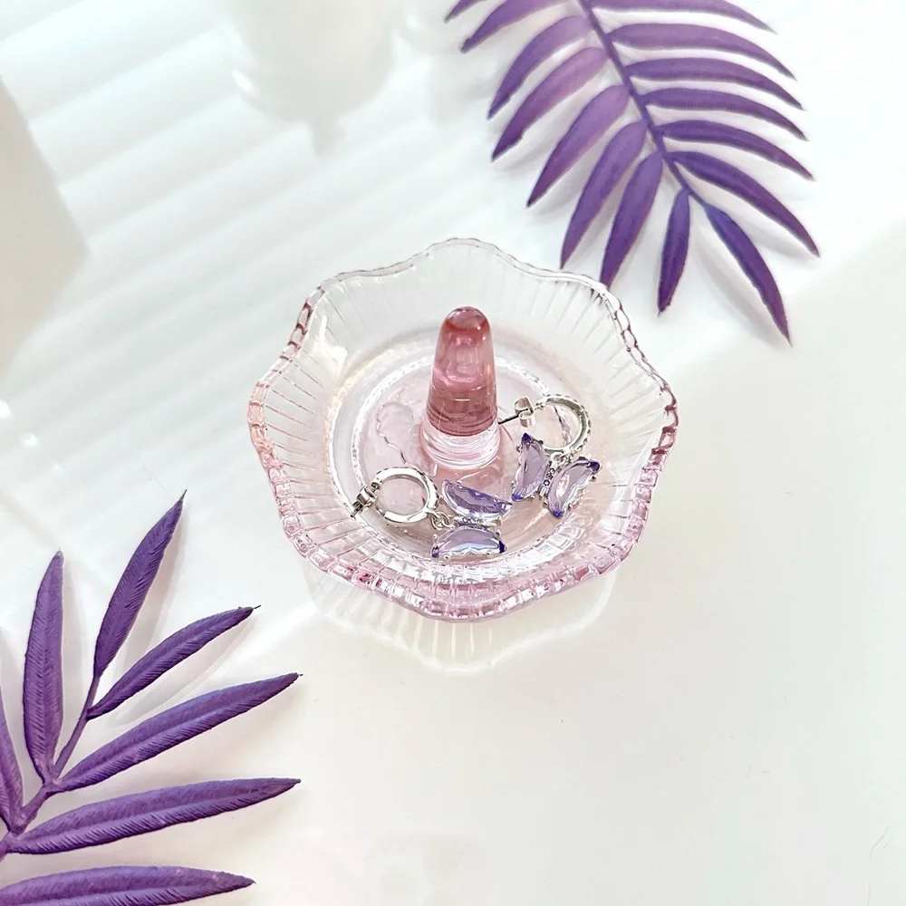 Pink Glass Ring Holder Jewelry Dish